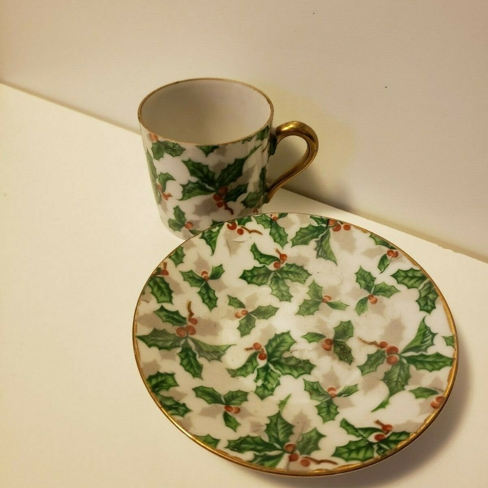 Vintage Demitasse Christmas Holly Chintz Inarco - Picture 5 of 6